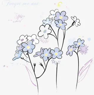 蓝色手绘花朵免抠