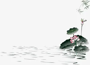 矢量手绘墨色荷花免抠