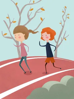 跑步蓝色清新体育插画高清