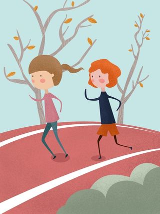 跑步蓝色清新体育插画高清