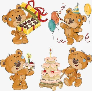 矢量手绘卡通小熊免抠