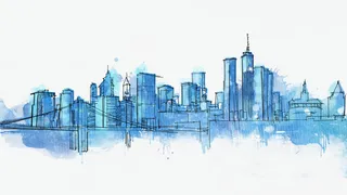 水彩手绘城市免抠