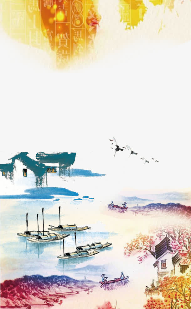 水墨江南江水风景背景