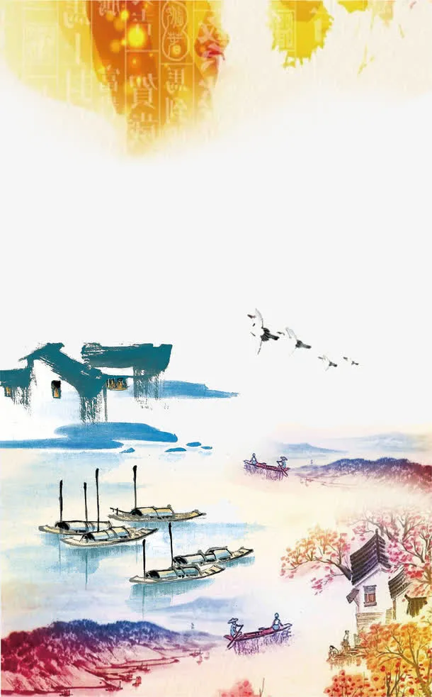 水墨江南江水风景背景