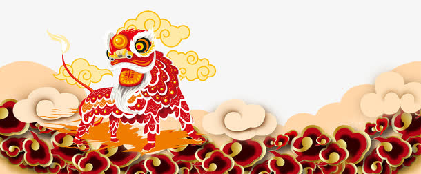 新年云纹舞狮psd分层图免抠