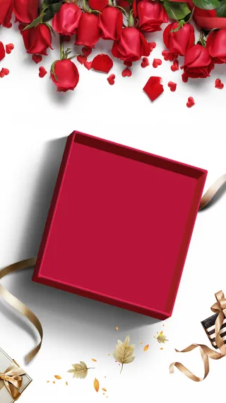 浪漫梦幻玫瑰花瓣洒落金色丝带高清