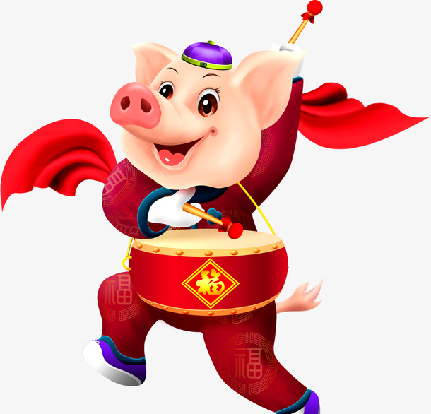 敲锣打鼓的猪免抠
