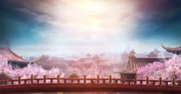 中国风卡通亭台楼阁粉色花朵海报背景 中国风卡通亭台楼阁粉色花朵海报背景