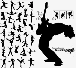 潮流音乐舞蹈人物剪影矢量素材,免抠