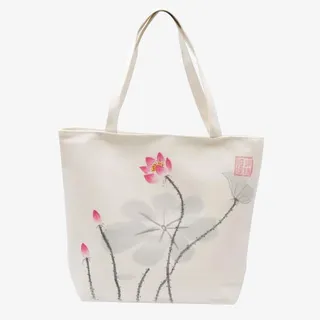 荷花白色帆布包免抠