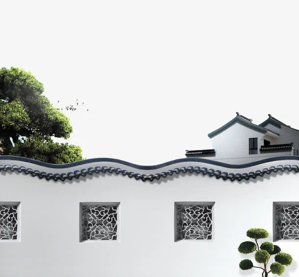 中式屋檐建筑设计装饰素材免抠
