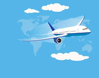 蓝色清新扁平航空主题海报背景素材高清