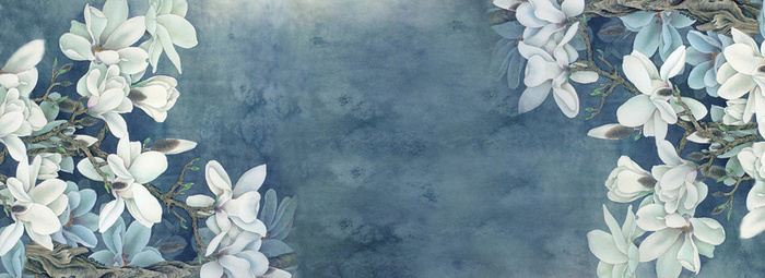 春天质感高贵花朵灰蓝banner高清