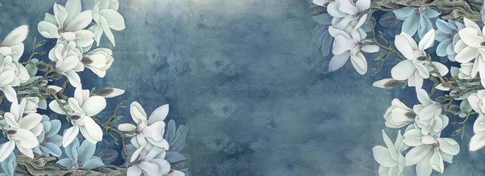 春天质感高贵花朵灰蓝banner高清