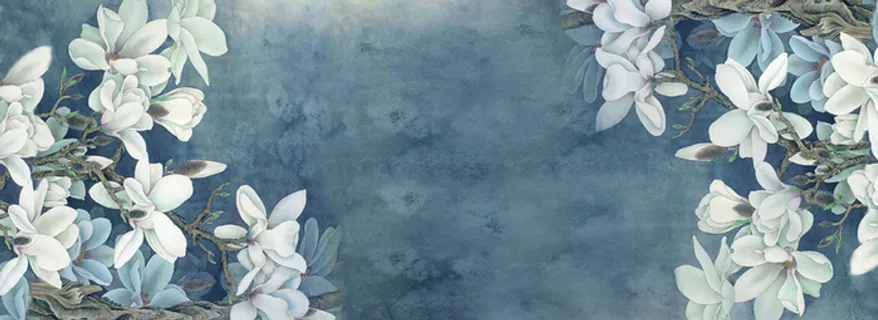 春天质感高贵花朵灰蓝banner高清