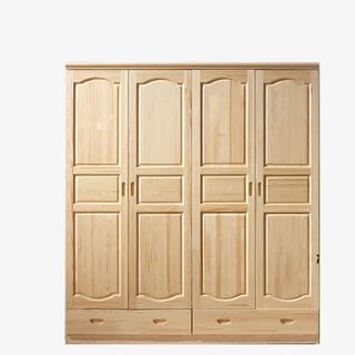 实木四门衣柜双抽屉免抠