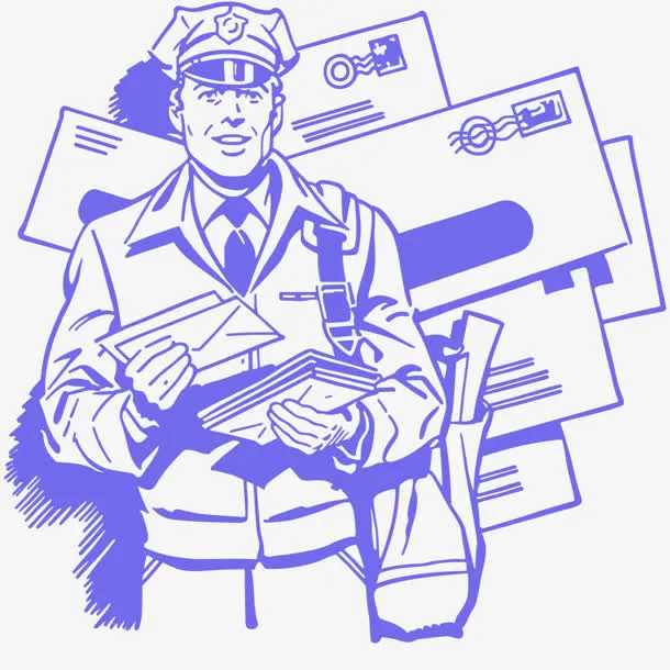 蓝色复古人物插图免抠