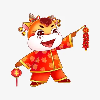 送福的插画牛免抠