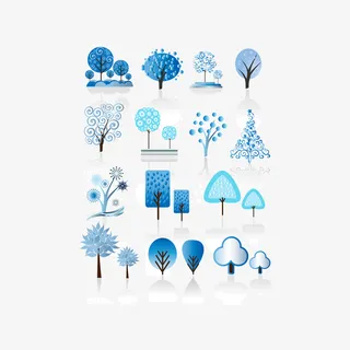 蓝色手绘树木下载免抠