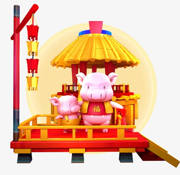 舞台猪母子金猪贺岁免抠