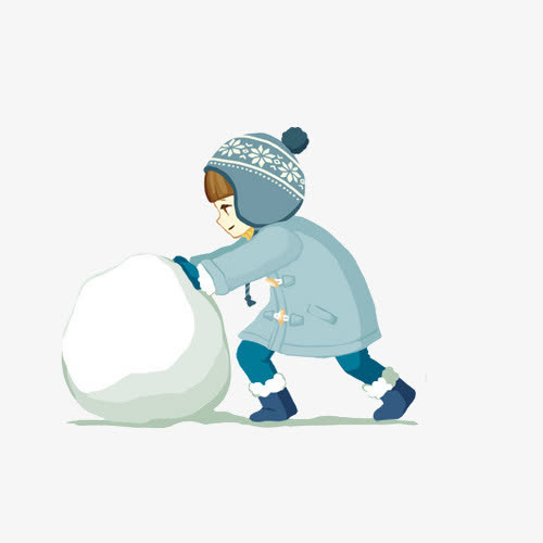 小男孩推雪球卡通免抠