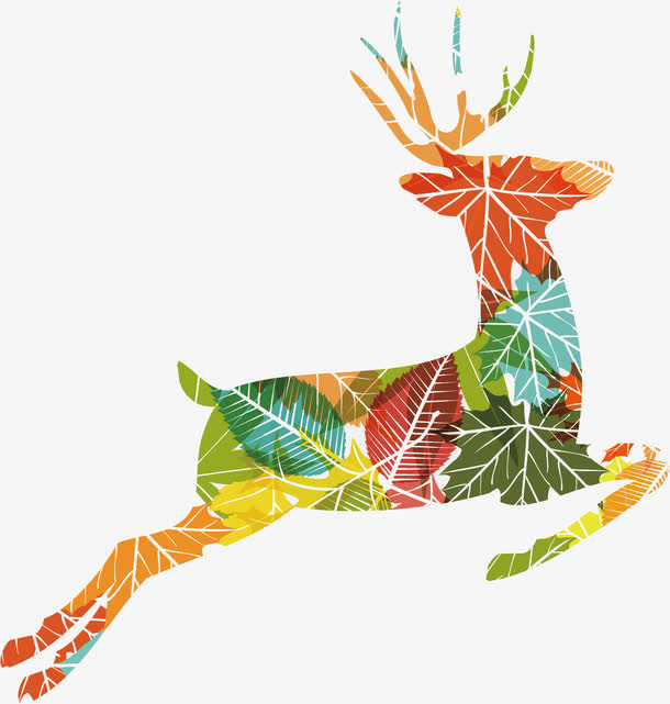 树叶拼凑梅花鹿免抠