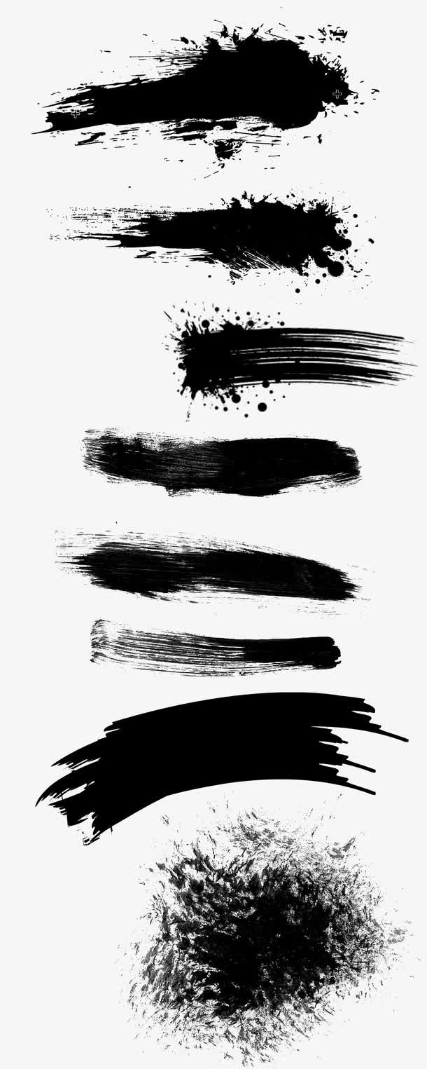 水墨画笔免抠装饰墨迹笔触元素