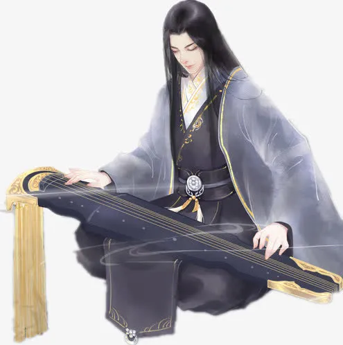 弹琴古风男子免抠