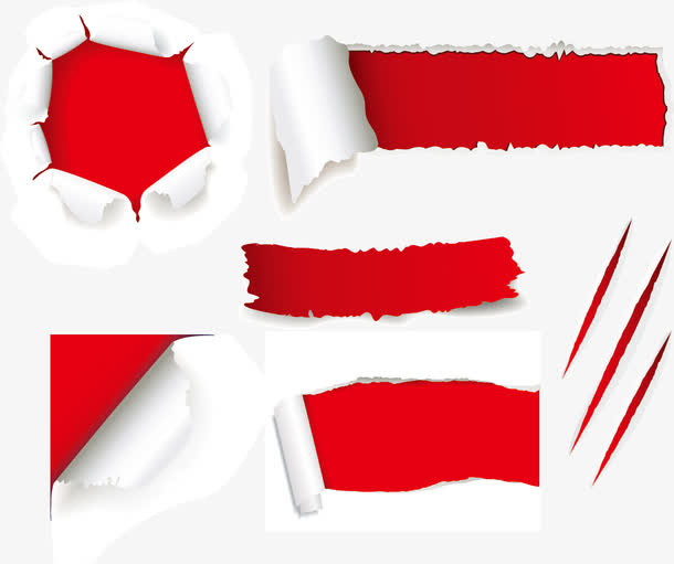 红色撕纸设计矢量素材免抠