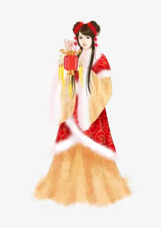 灯笼红衣古风女子免抠