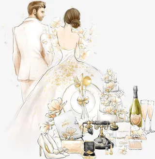 手绘结婚人物装饰免抠