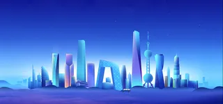 蓝色城市建筑背景banner高清