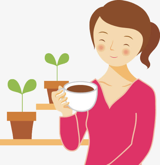 手拿杯子坐着喝茶的女士免抠