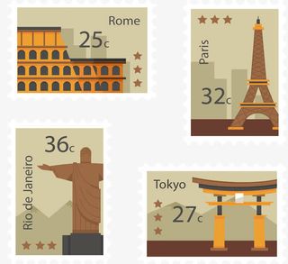 复古四张邮票免抠