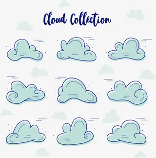 手绘蓝色云朵免抠
