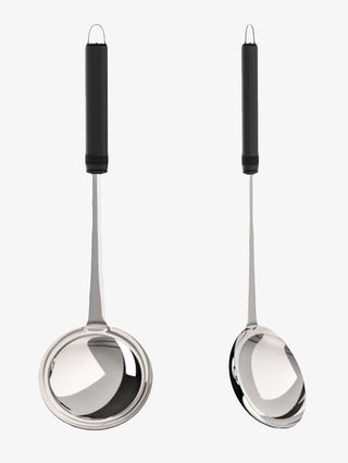 两个黑色塑料手柄的不锈钢汤勺实免抠