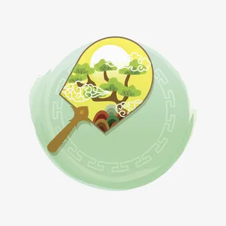 绿色中国风扇子免抠