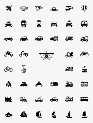 圆形扁平化交通工具图标汽车飞机摩托车免抠