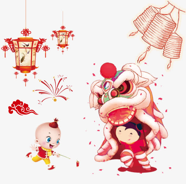 喜庆春节卡通手绘psd分层图免抠