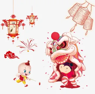 喜庆春节卡通手绘psd分层图免抠