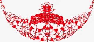 中国风荷花剪纸免抠