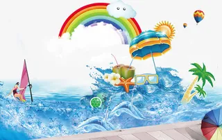 夏日海边冲浪旅游元素背景