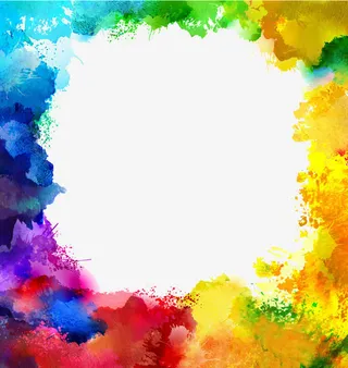 七彩水墨边框彩色边框免抠