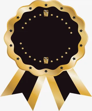 金色波浪花边徽章免抠