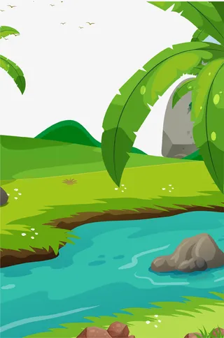 绿色清新卡通树叶背景免抠