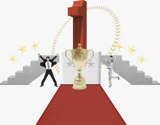 奖杯两边的商务男女免抠