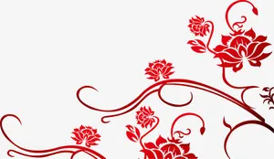 红色鲜花花藤手绘免抠