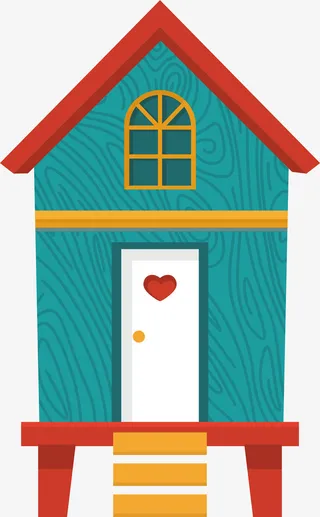 春天创意小木屋风景免抠