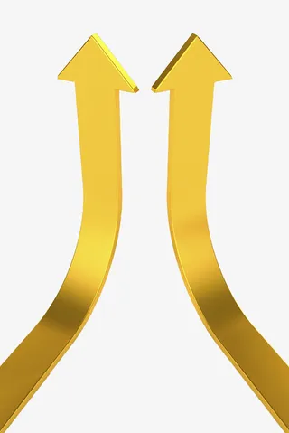 金黄色向上圆弧箭头免抠