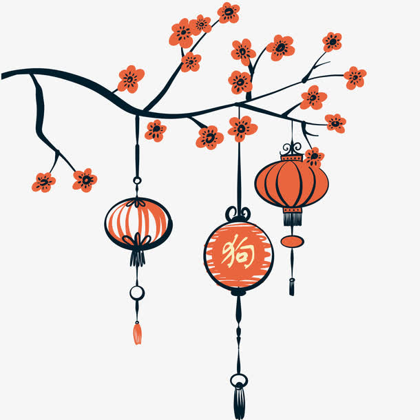 新年装饰手绘灯笼矢量素材免抠
